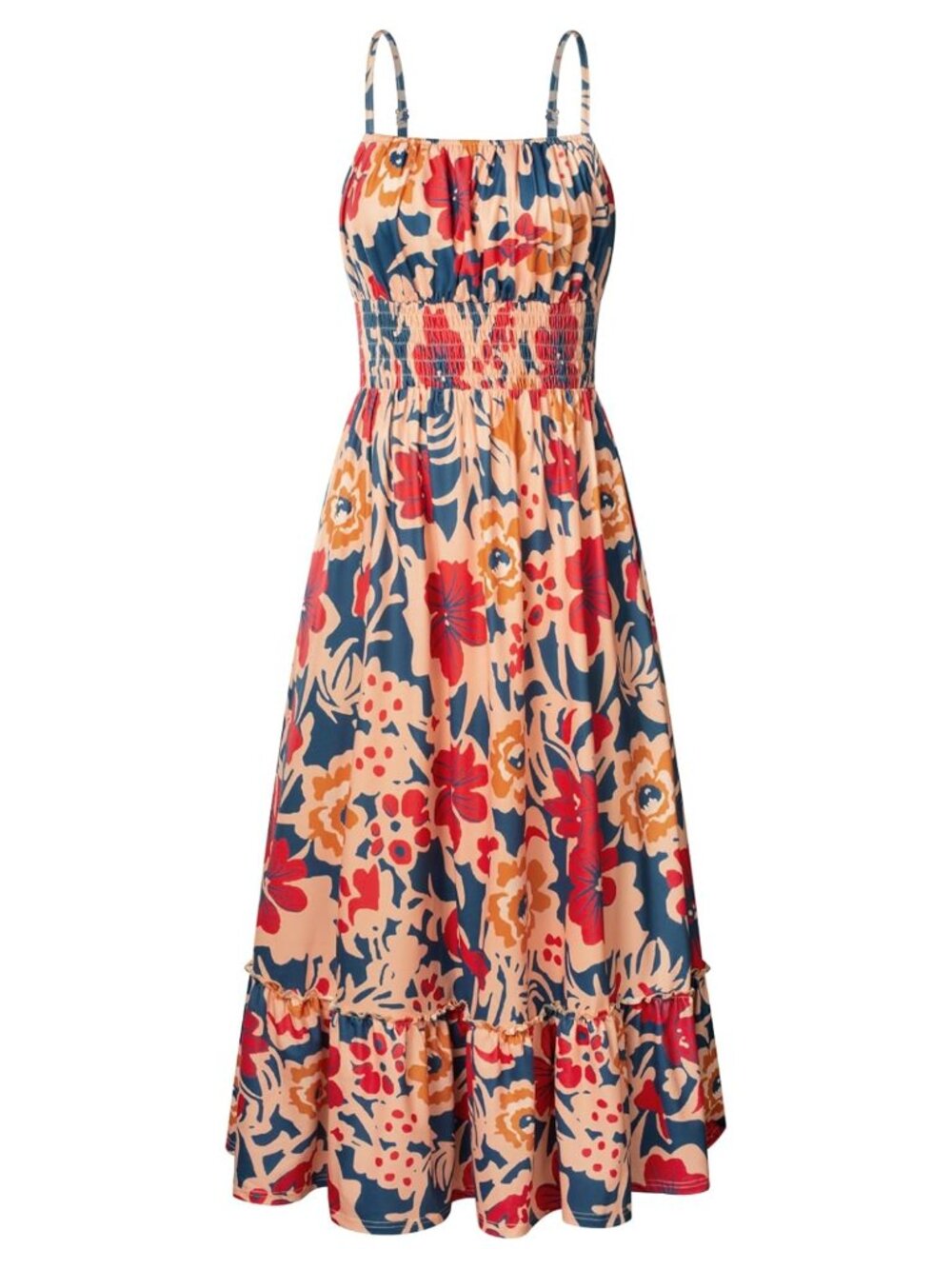 GRACE KARIN Women's Boho Maxi Sundress Smocked Waist Side Pockets
